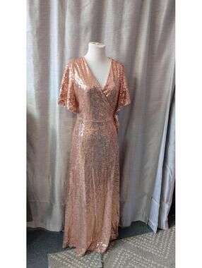 Rose Gold Maxi Sequin Wrap Dress XL